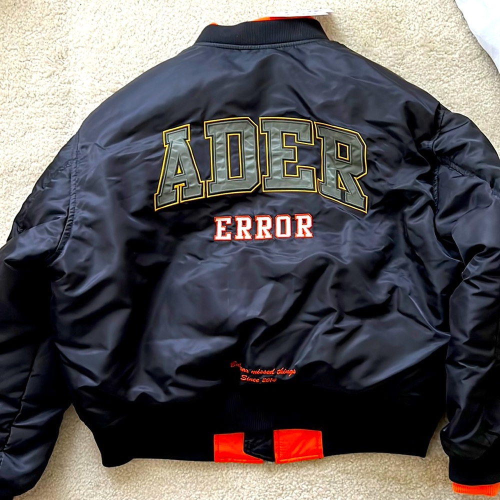 Men's Black Bomber Jacket with Orange Accents